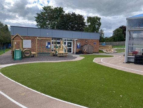 The Lea Primary School and Nursery climbing frame and race track in Early Years playground